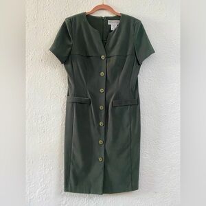 Jessica Howard Vintage Olive Faux-Suede Midi Dress - Size 10